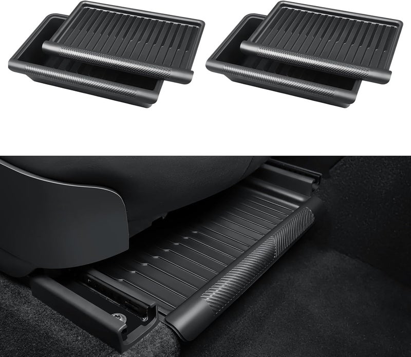 KUNIST 2PCS Under Seat Storage Box for Tesla Model Y 2024, TPE Storage Tray Box with Lid for Model Y 2020-2025 (2025-2026 New Model Y Juniper Can only be installed on rear of front seats (under) - Image 1